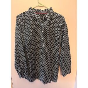 Talbots Women's 16 Black &‎ White Geometric Print Long Sleeve Non-Iron Top